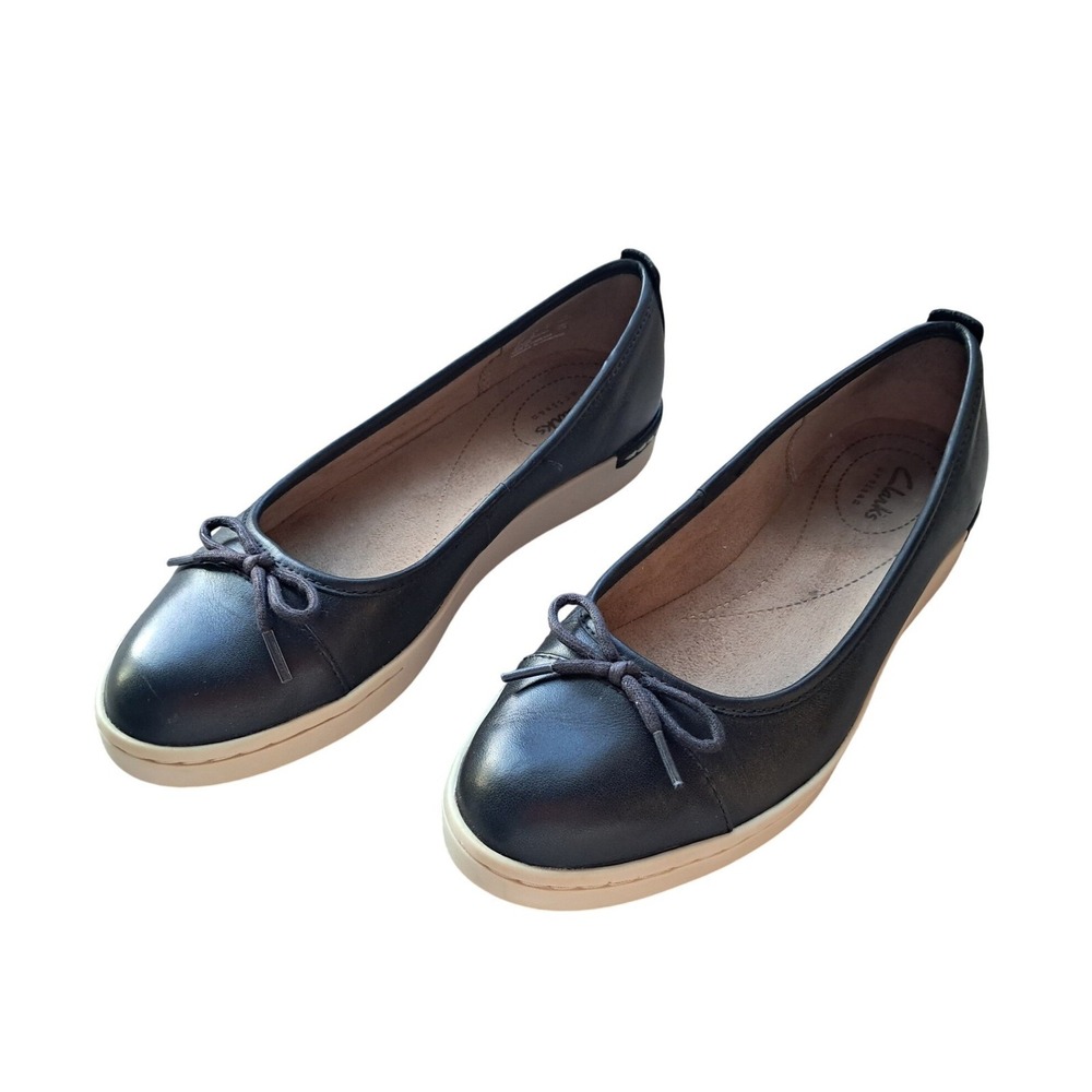 Clarks Artisan Black Leather Bow Ballet Flats Comfort Women Size‎ 6 M